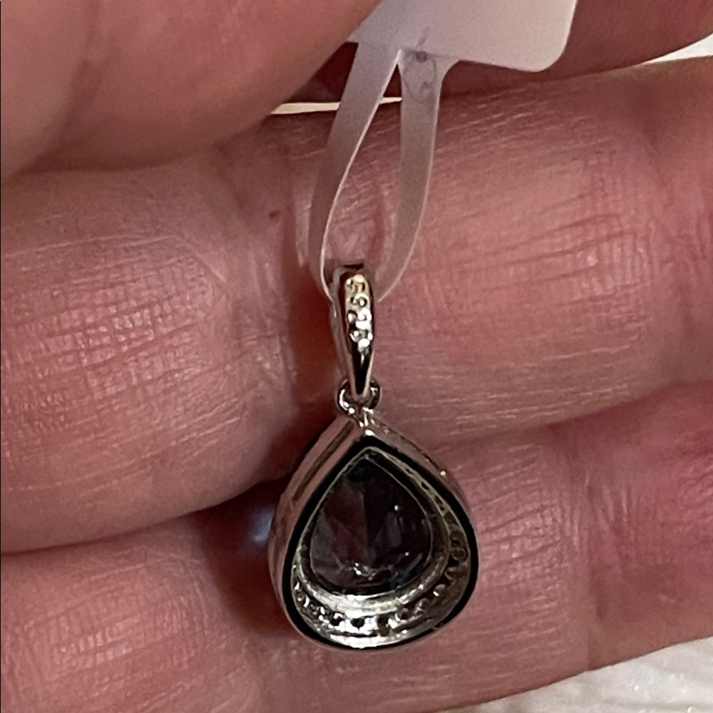 NWT Natural London Blue Topaz Teardrop 10X8mm  Pendant with CZ Accents - Picture 6 of 9